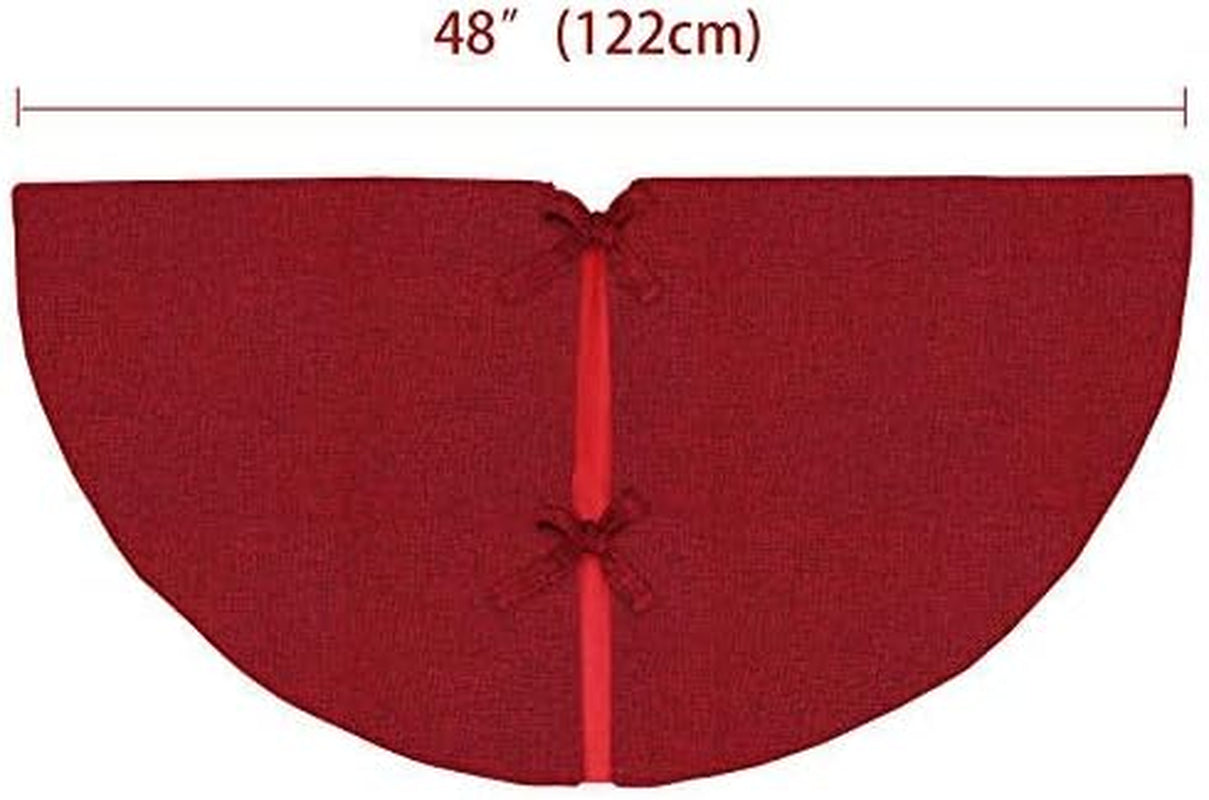 Christmas Tree Skirt Red: 48 Inches Burgundy Burlap Double-Layer Plain Xmas Tree Skirt, Rustic Farmhouse Xmas Tree Decorations Indoor for Kids Home School Office Holiday Party Decor