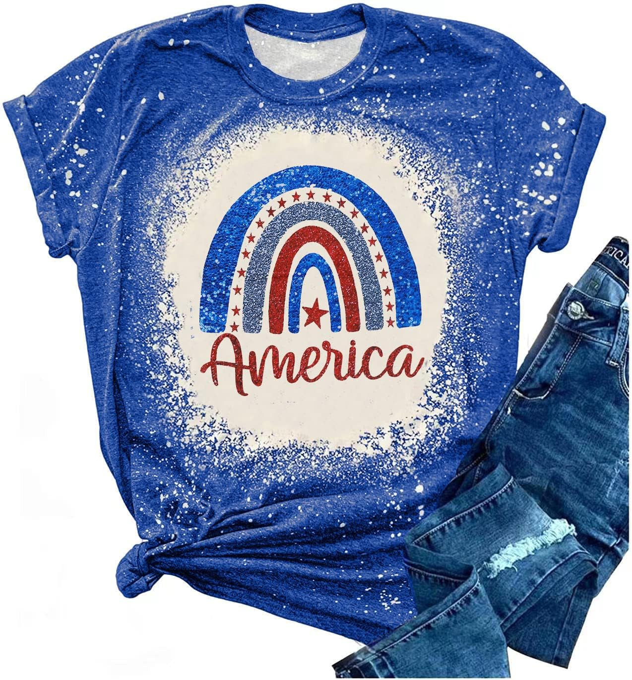 Rainbow American Flag Shirt Women Patriotic Shirt 4Th of July Memorial Day Gift T Shirt Casual American Proud Tee Tops