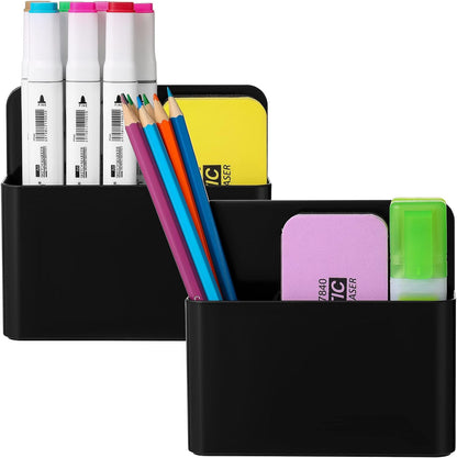 Magnetic Dry Erase Marker Holder,Pen and Eraser Holder for Whiteboard，Magnet Pencil Cup Utility Storage Organizer for Office, Refrigerator, Locker and Metal Cabinets (2 Pack)