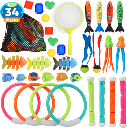 Pool Diving Toys - Underwater Swimming Pool Toys for Kids Ages 4-8 - Training Pool Diving Rings and Diving Sticks Gift Set, Summer Toys for Fun Water Toys Games