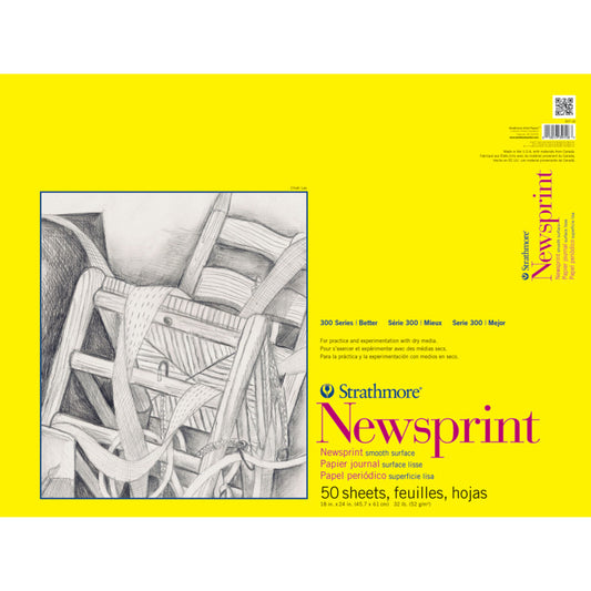 300 Series Newsprint Pad, Tape Binding, 50 Sheet, 18x24 inch, 1 Count