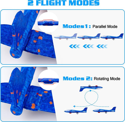 3 Pack Airplane Launcher Toys, 2 Flight Modes LED Foam Glider Catapult Plane, Outdoor Flying Toy for Kids, Birthday Gifts for Boy Girl 6+ Year Old, B-Day Party Supplies