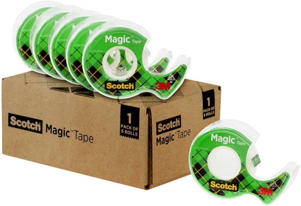 Magic Tape, Invisible, Home Office Supplies and Back to School Supplies for College and Classrooms, 6 Rolls with 6 Dispensers