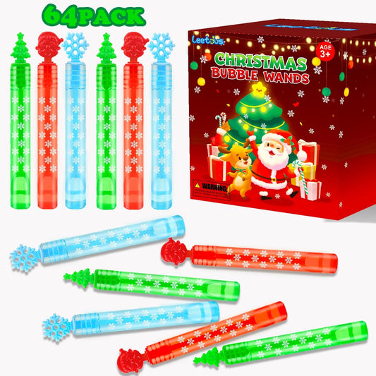 Christmas Small Bulk Classroom Toys Gifts for Students,Mini Bubble Wands Toys 64 Pack, Christmas Party Favors Supplies for Kids, Goodie Bags Stocking Stuffers Filler School Treats Prizes for Toddlers