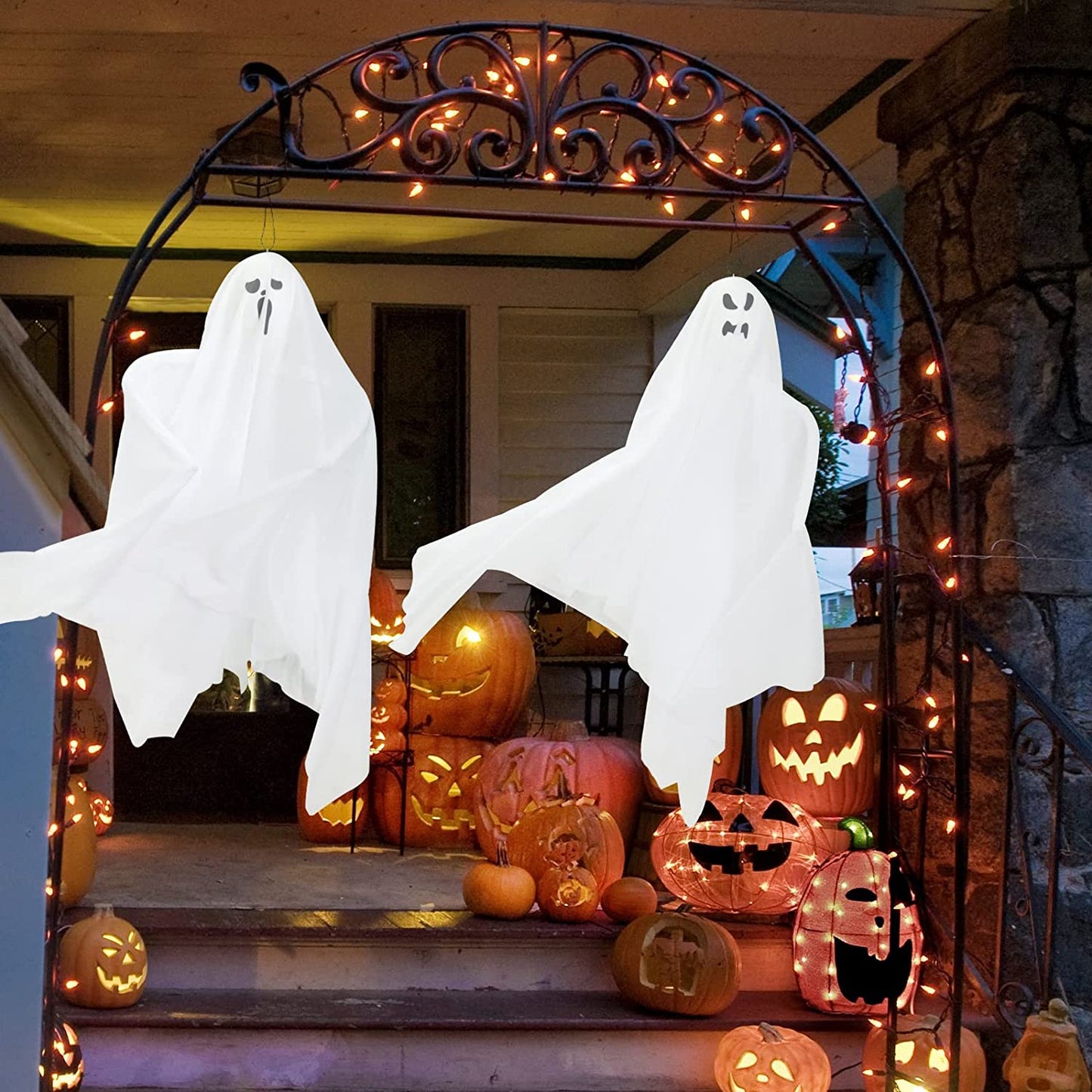 6 Pack Halloween Hanging Ghosts, 27.6 Inch Flying Ghost for Halloween Outdoor Decorations Front Yard Porch Patio Lawn Garden Trees Party Décor and Holiday Decorations