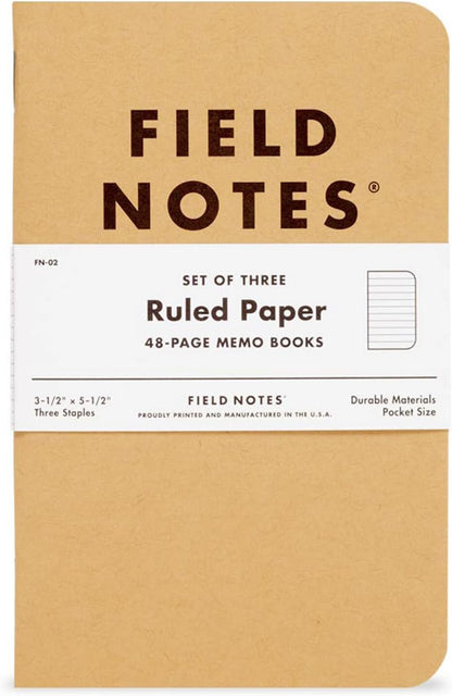 : Original Kraft 3-Pack - Ruled Paper Memo Books - Lined 48 Page Pocket Notebooks - 3.5" X 5.5"