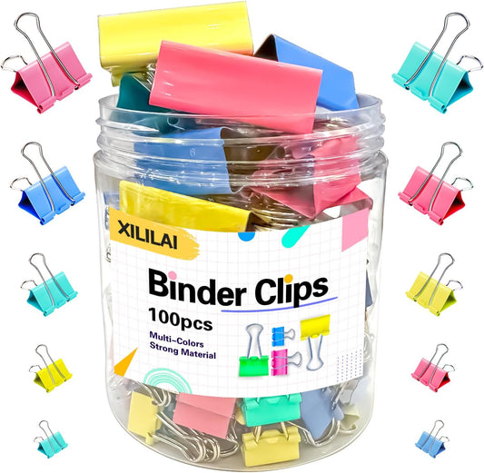 Binder Clips, 100PCS Large Binder Clips Assorted Sizes, Medium Small Binder Clips for Paperwork, Bulldog Clips, Office Clips, Paper Clamps, Colorful Binder Clips for Office and School Supplies