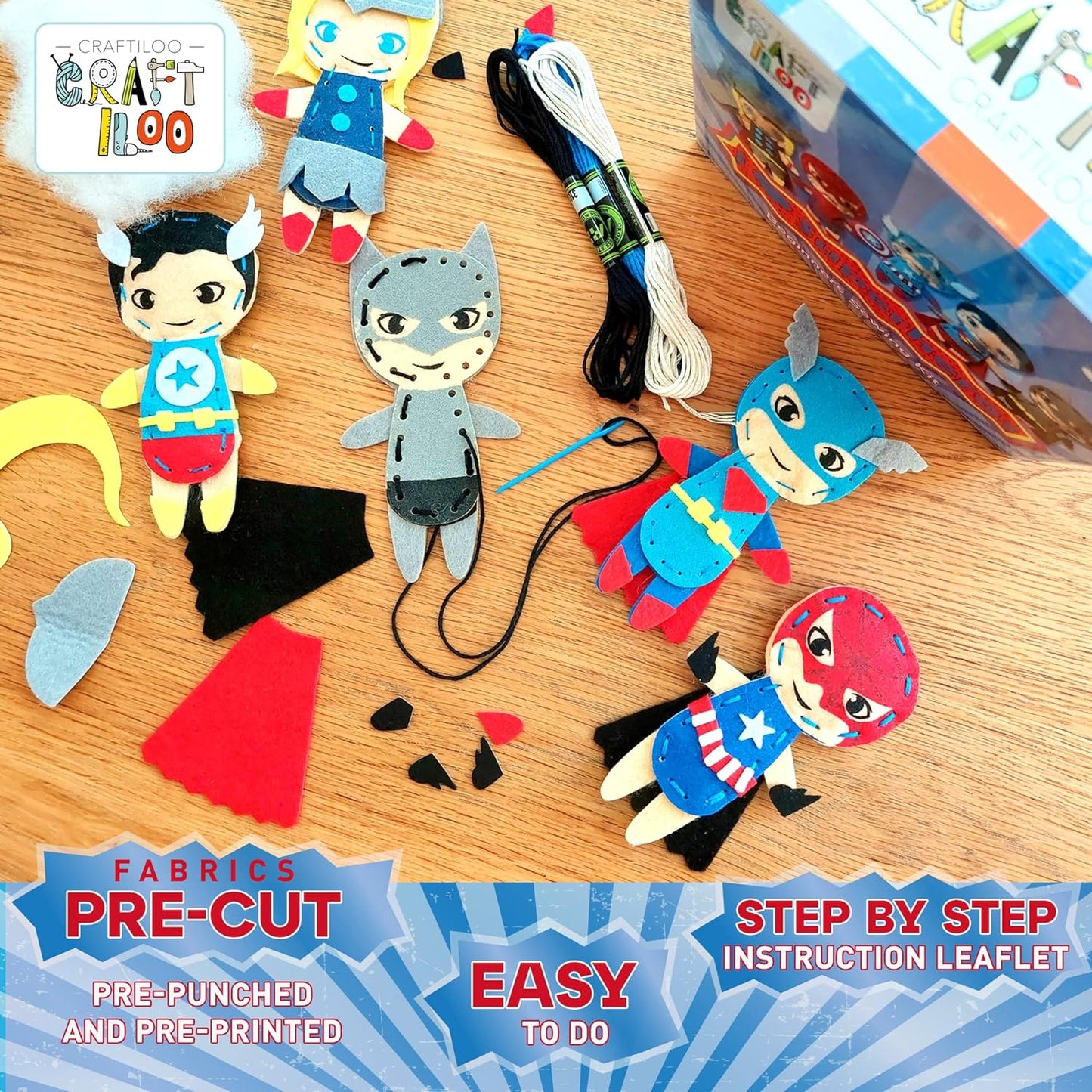 Superhero Sewing Kits for Little Kids 5 Easy Projects for Children Beginners Sewing Kit Kid Crafts Make Your Own Felt Pillow Plush Craft Kit My First Sewing Kit Learn to Sew Kit