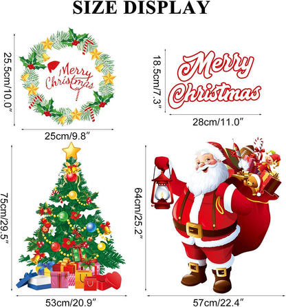 Christmas Decorations Window Clings Stickers Large Santa Claus Xmas Tree Snowflake Cling Double Side Xmas Window Decals Ornament DIY Wall Door Christmas Decor Reusable Static Decal Sticker