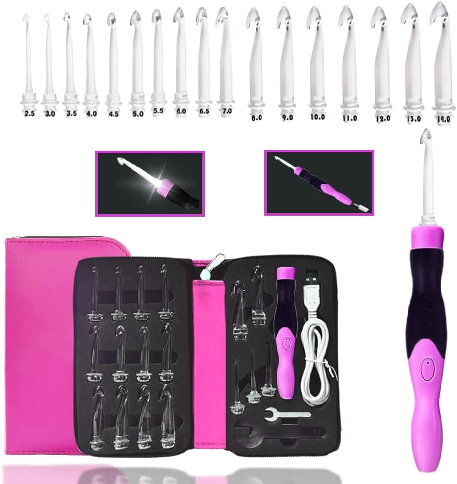 Lighted Crochet Hooks Set 2.5Mm~14.0Mm, 17 Sizes Light up Crochet Hooks with Case