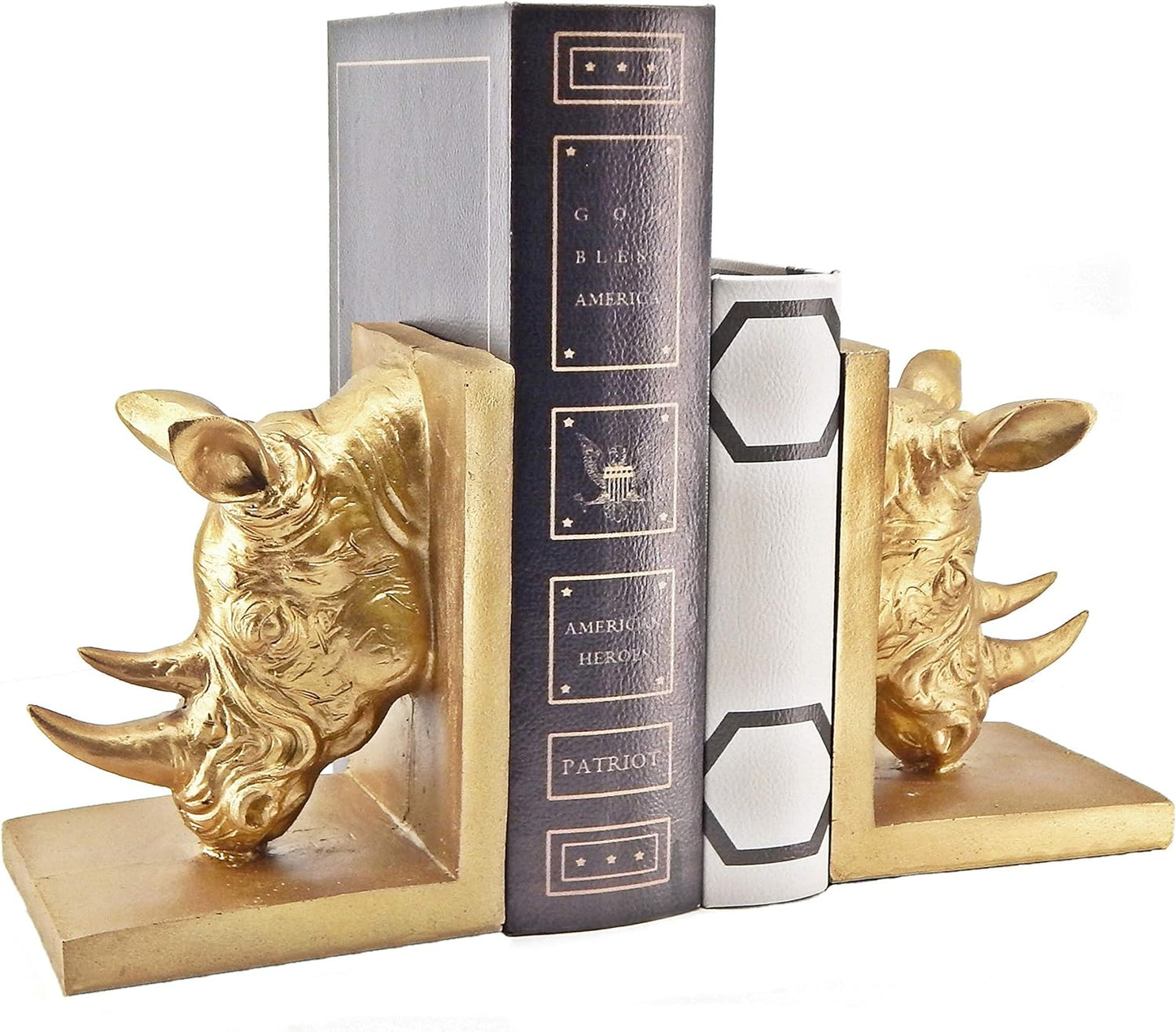 Rino Decorative Bookend the Cool Rinocer Vintage Style Rhino Golden Statues Bookshelves Home Decor 7 Inch Retro Book Ends Industrial Rustic