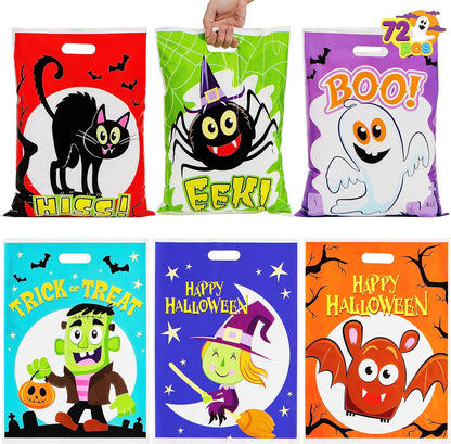 Halloween Candy Bag for Trick or Treat, Halloween Treat Bags with 6 Designed Characters, Halloween Plastic Goodie Gift Bags for Party Favors Party Supplies