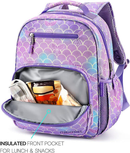 Backpack for Girls, Large Capacity Kids Backpack for Elementary School with Laptop Compartment（Mermaid Tail）