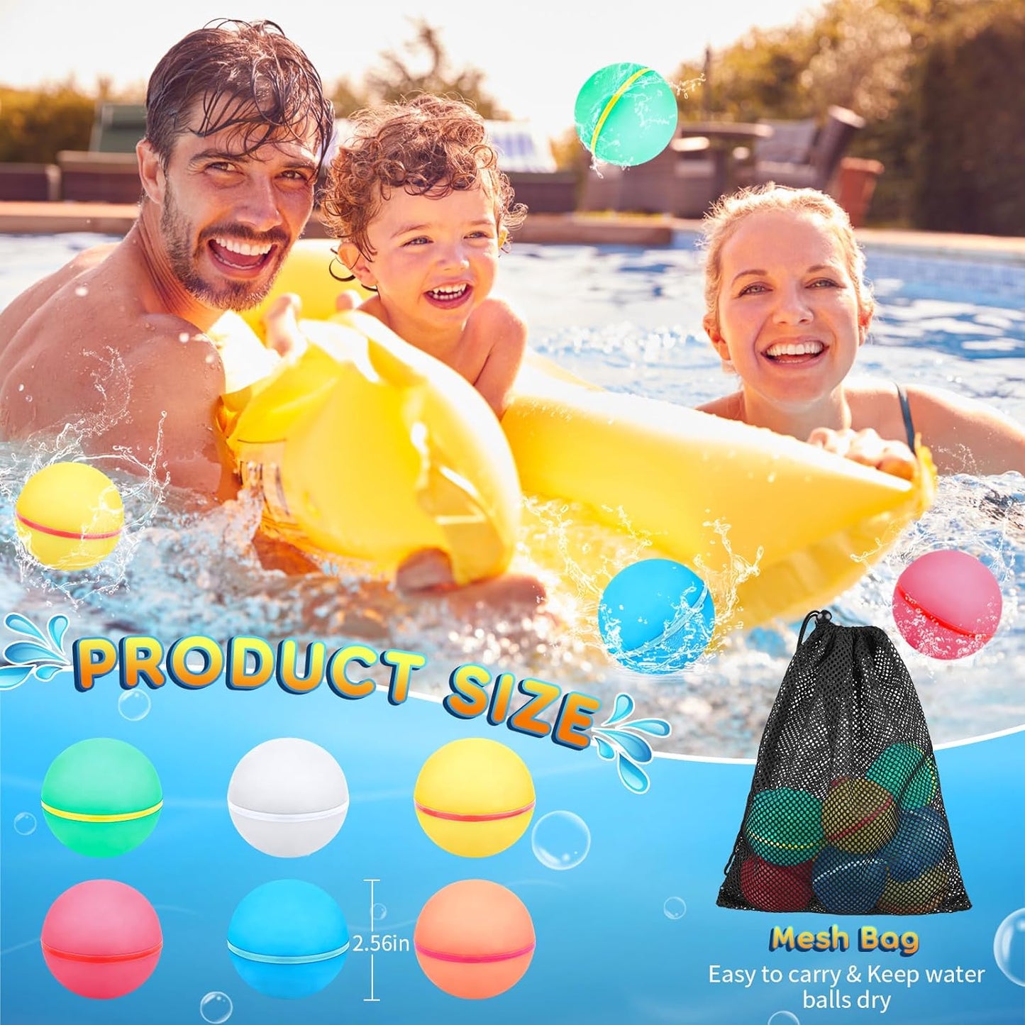 Reusable Water Balloons Refillable Water Bomb, Soft Silicone Water Balls with Mesh Bag, Quick Fill & Self-Sealing Water Balloons for Water Fight Games, Outdoor Water Toys for Kids Adults,4Pcs