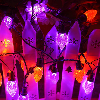 2PK 100 LED 98FT Orange and Purple C9 Halloween Lights Waterproof Indoor Outdoor, Extendable Halloween String Lights Green Wire for outside Party Trees Fall Lights Garden Halloween Decorations