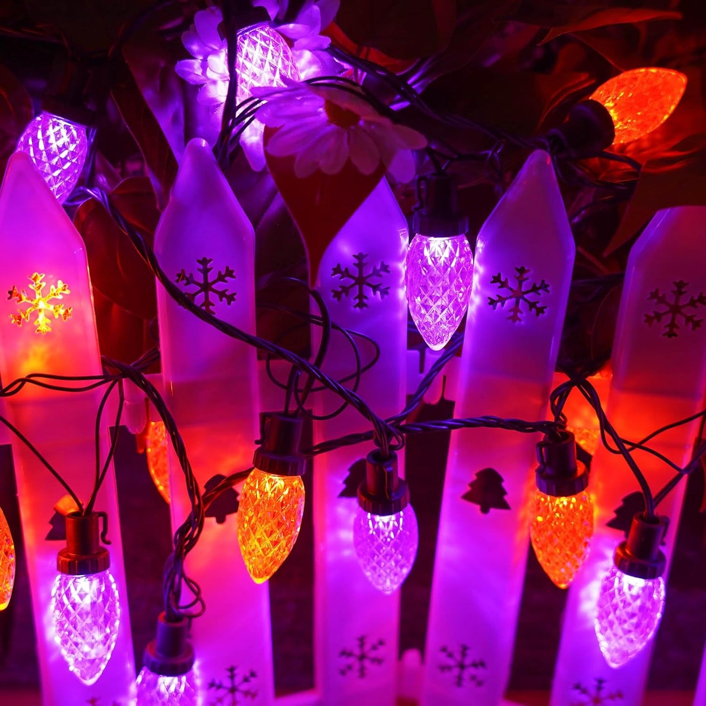 2PK 100 LED 98FT Purple and Green C9 Halloween Lights Waterproof Indoor Outdoor, Extendable Halloween String Lights Green Wire for outside Party Trees Fall Lights Garden Halloween Decorations