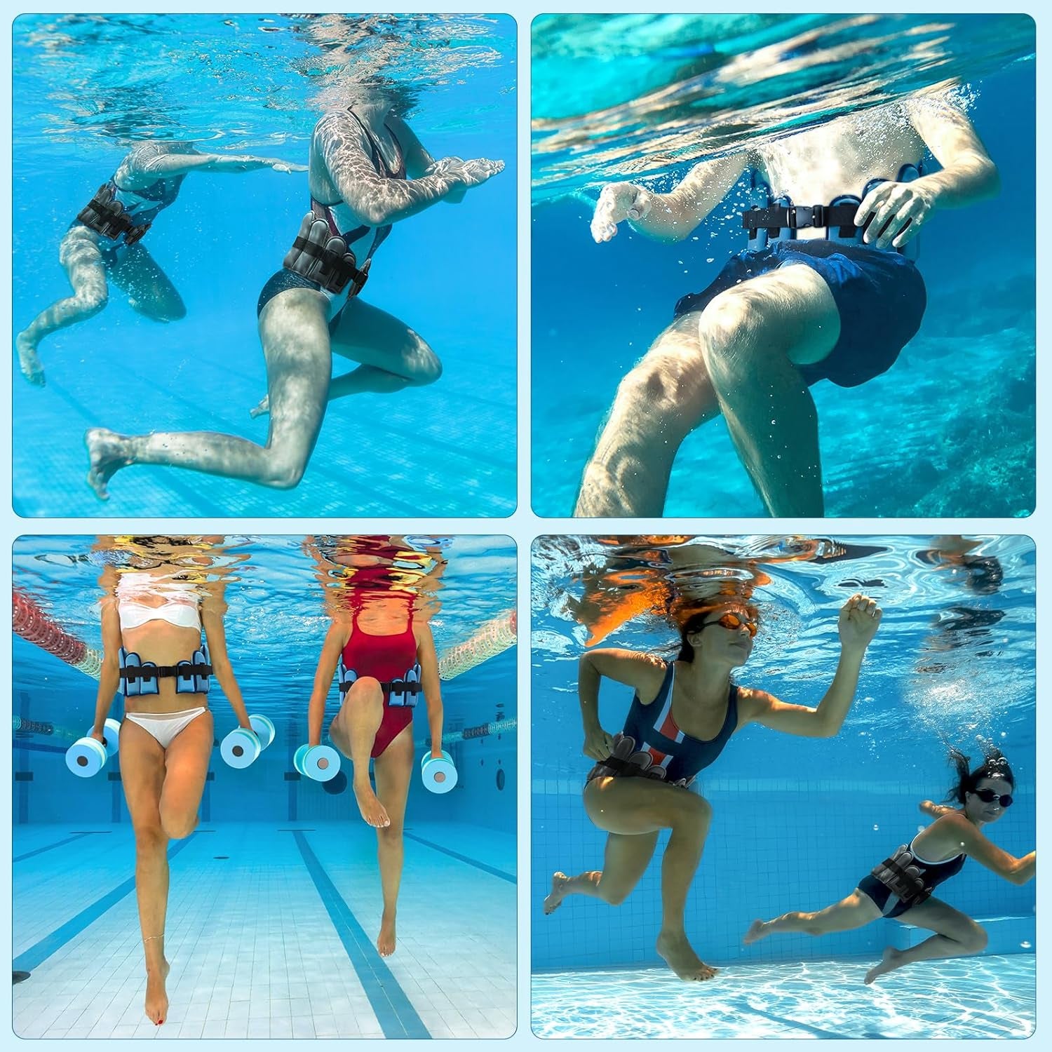 Aqua Belt Water Aerobics Equipment:  Aqua Float Belts Swimming Pool Exercise Set with Adjustable Buoyancy Blocks Jogger Floatation Belt for Adults Youth Aquatic Fitness Training