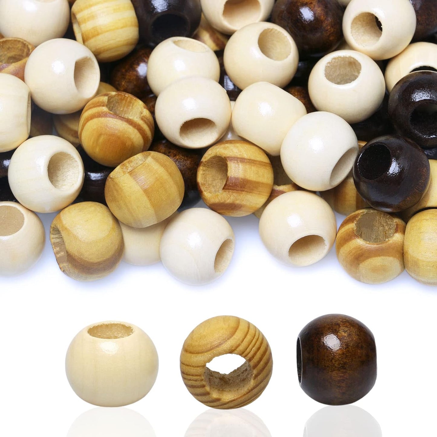 150 Pieces 20Mm Wood Beads Large Hole Macrame Wooden Beads Variety Pack, Colored Wooden round Beads for Craft/Garlands/Home Party Decor, 9Mm Hole (Brown/Black/Blue)