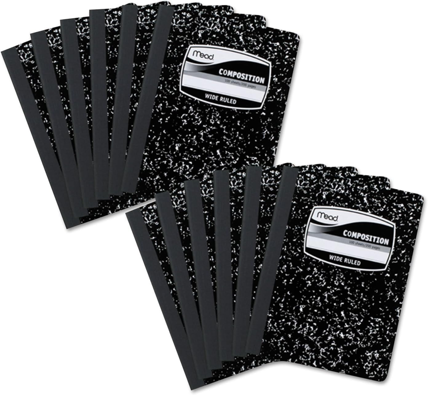 Composition Notebooks, 3 Pack, Wide Ruled Paper, 9-3/4" X 7-1/2", 100 Sheets per Comp Book, Black Marble (38301)