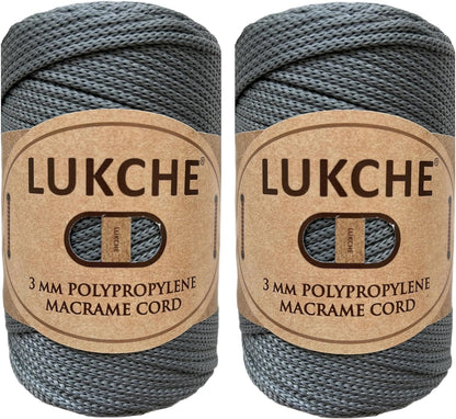 3Mm Premium Polyester Macrame Cord (147 Yards), (8.82 Oz) 100% Polypropylene Macrame Rope, Colorful Yarn Crochet Macrame Bag Craft for Wall Hangers, Bottom Plates, Carpets (Silver 1)