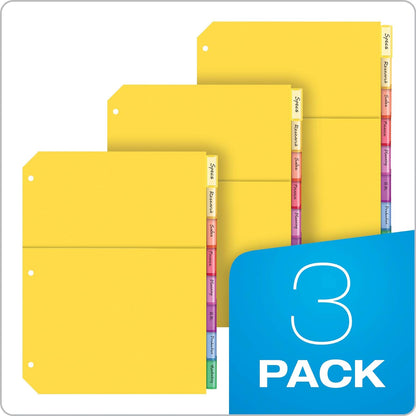 Plastic 2 Pocket Binder Dividers, 8 Tab 1/8 Cut, Multicolor Large Tab Set, Insertable Dividers with Paper Inserts, Letter Size, 3 Sets (89603)