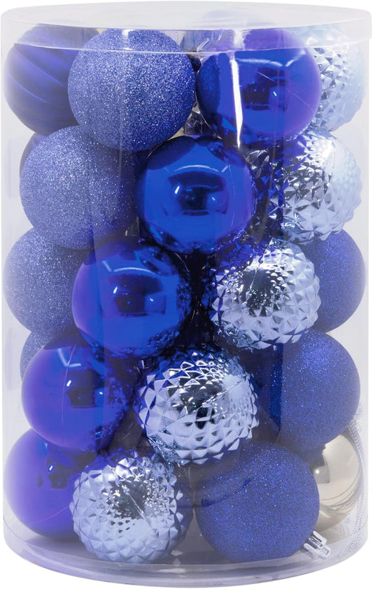 Blue and Silver Christmas Ball Ornaments, Set of 30 Christmas Baubles, Shatterproof