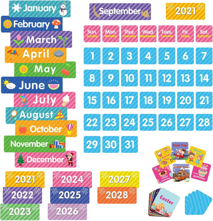 Large 44 Pockets Calendar Pocket Chart for Classroom with 85 Cards, Size:25” X 24” Monthly Calendar and Weather Black Pocket Chart for Kids Learning for Home or Kindergarten (44 Pockets)