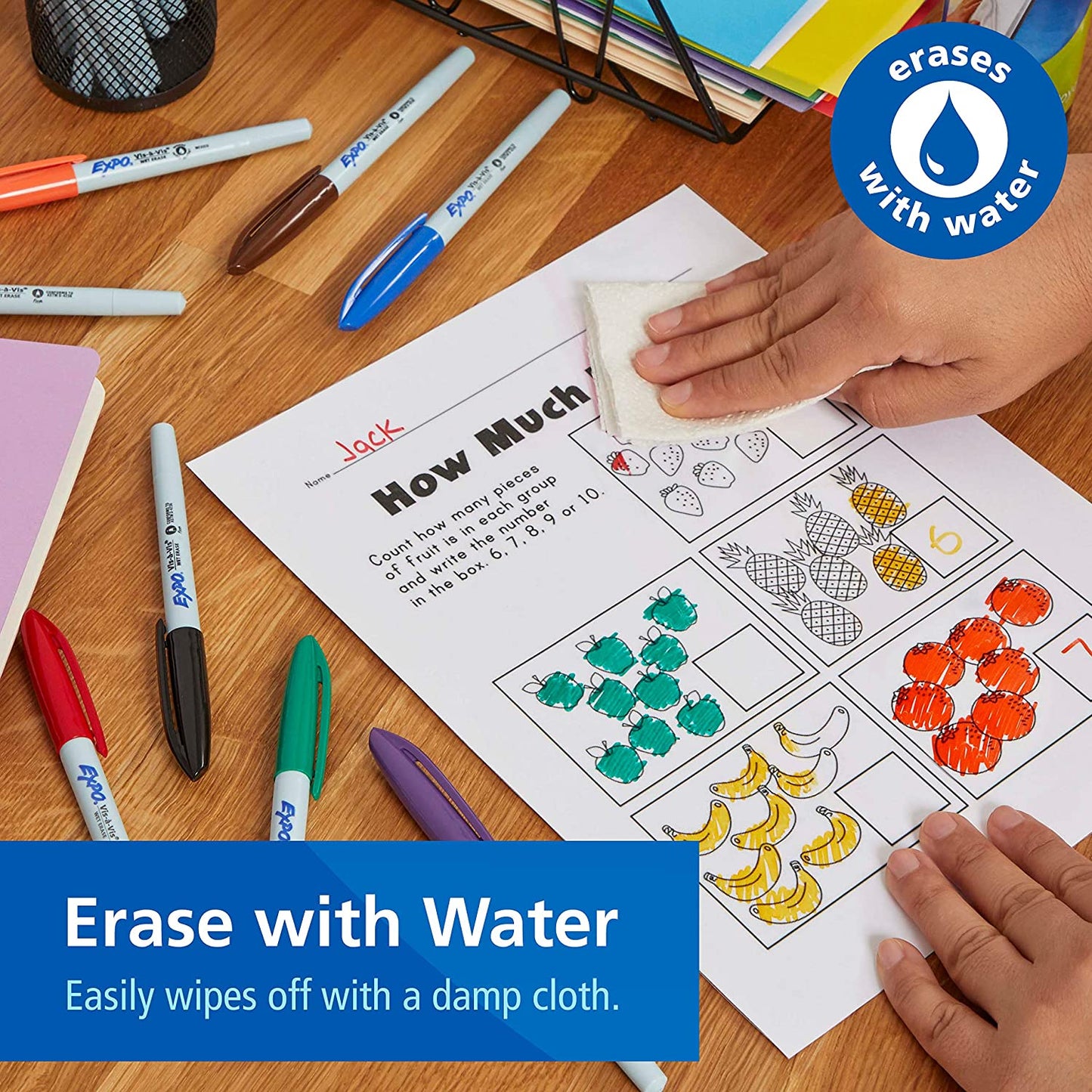 Vis-A-Vis Wet Erase Marker Set, Fine Tip, Assorted Colors, 8 Count