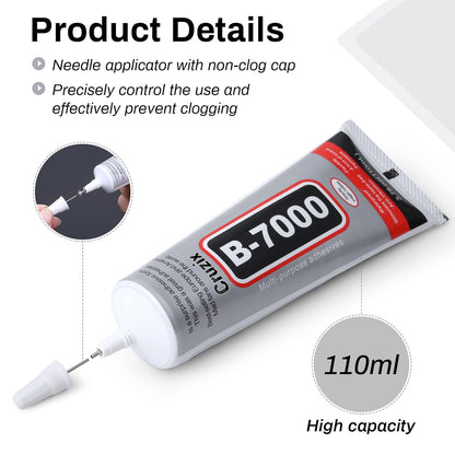 B7000 Jewelry Bead Glue for Jewelry Making, Clear 3.7 Fl Oz B7000+Plus Multipurpose Super Adhesive Glue for Rhinestone Crafts Fabric Metal Stone Nail Art Wood Glass (110 Ml/ 3.7Oz)