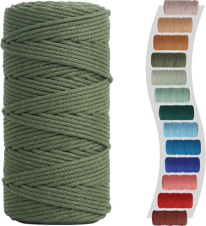 Sage Macrame Cord 3Mm X 220Yards, Colored Cotton Cord, Macrame Rope Macrame Yarn, Colorful Cotton Craft Cord for Macrame Plant Hangers, Macrame Wall Hanging, DIY Crafts