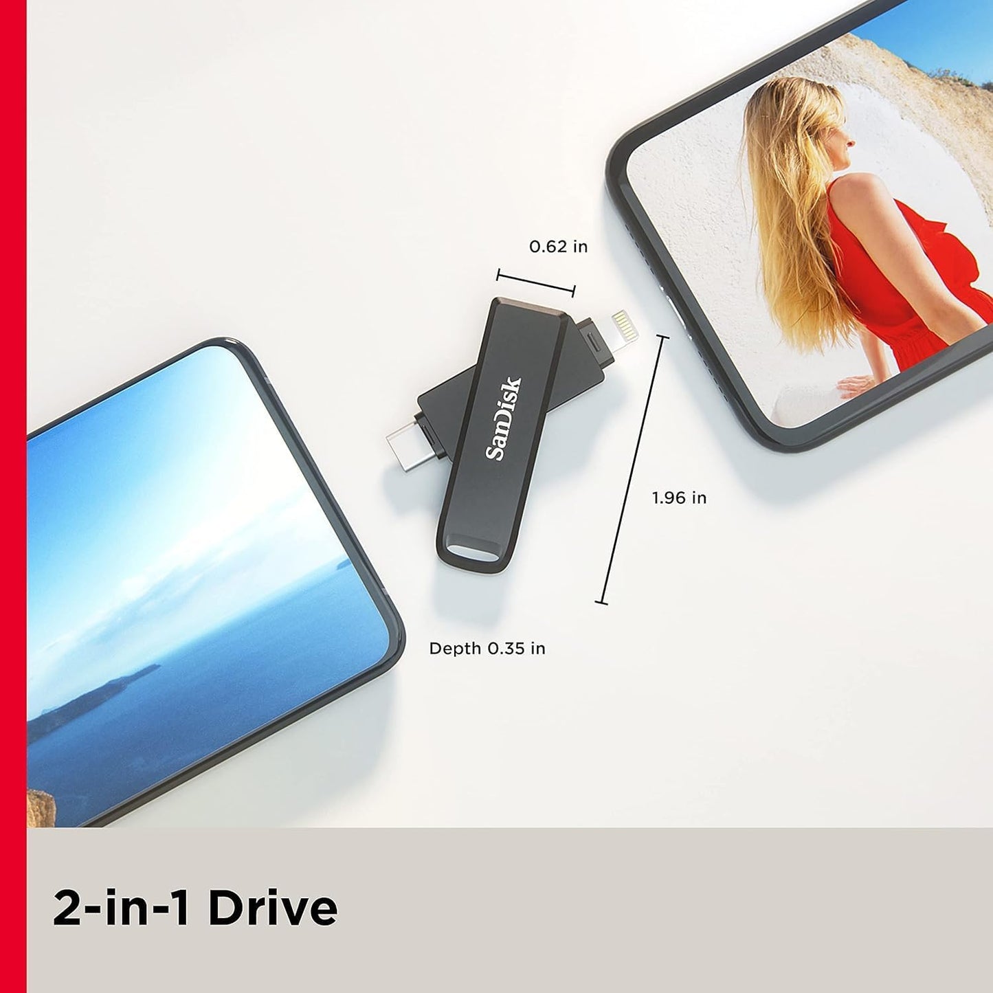 256GB Ixpand Flash Drive Luxe - the 2-In-1 USB for Iphone, Ipad, and Computer - Thumb Drive with Lightning and USB Type-C Connectors – SDIX70N-256G-GN6NE