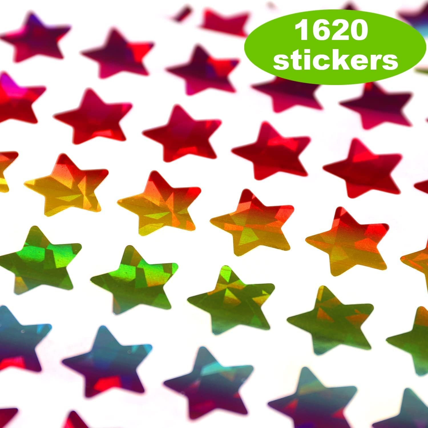 1620 Holographic Rainbow Small Star Stickers for Kids Reward, Behavior Chart, Student Planner and School Classroom Teacher Supplies, 0.6" Diameter