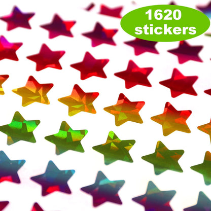 1620 Pack, 6 Colors, Holographic Small Star Stickers for Kids Reward, Behavior Chart, School Classroom Student Teacher Supplies, 0.6" Diameter