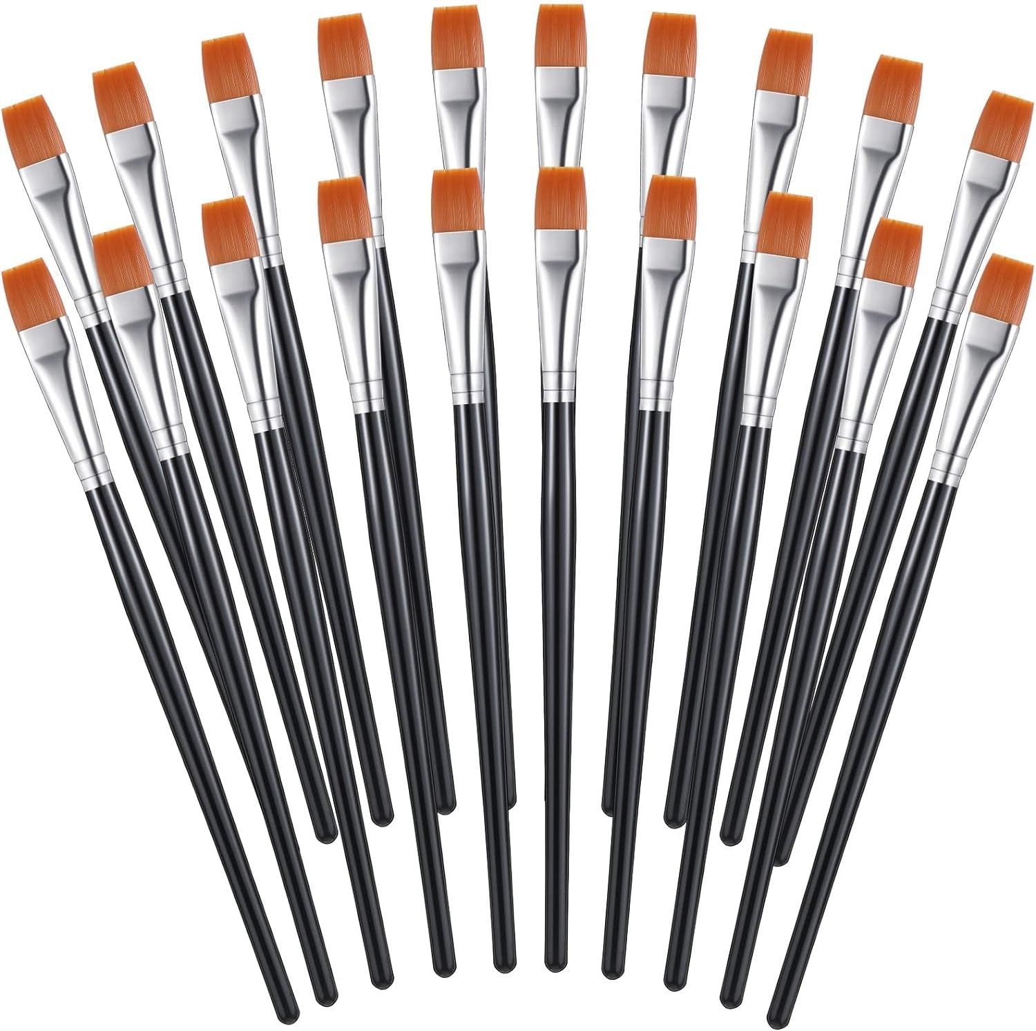 20 Pcs Flat Acrylic Paint Brush Wide Paint Brushes Watercolor Quality Synthetic Artist Paint Small Brush Bulk Painting Brush for Detail Art Painting Oil for Kids Students (Black, 1/2 Inch)