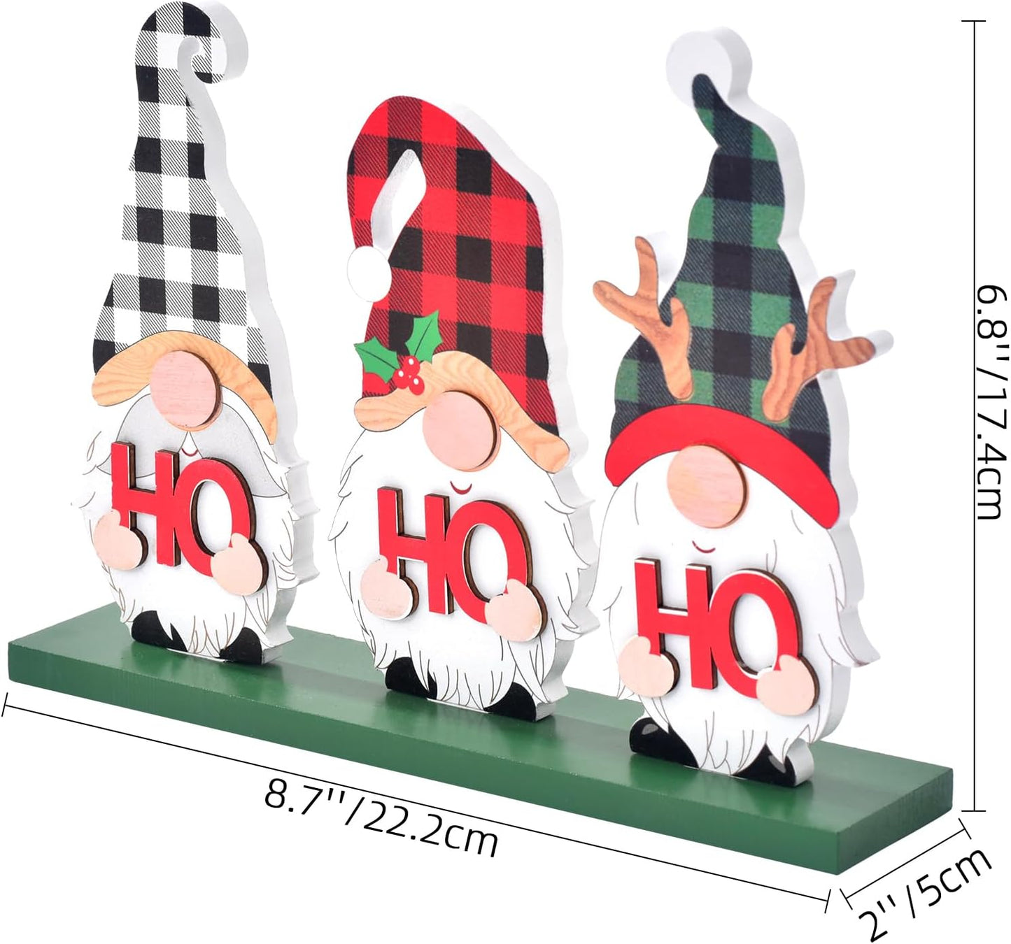 Christmas Decoration for Home, Rustic Wooden Merry Christmas Sign with Ho Ho Ho Gnomes, Tabletop Xmas Holiday Décor for Living Room, Dining Table, Mantel, Tiered Tray (HOHOHO)