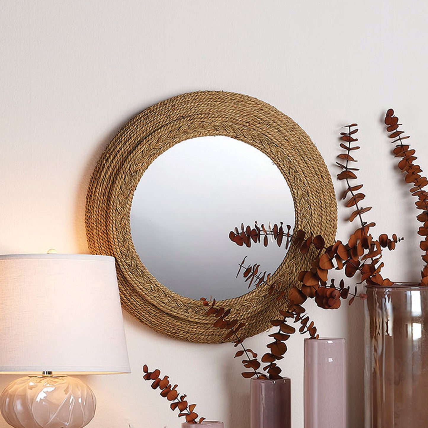 Wila round Seagrass Wall Mirror