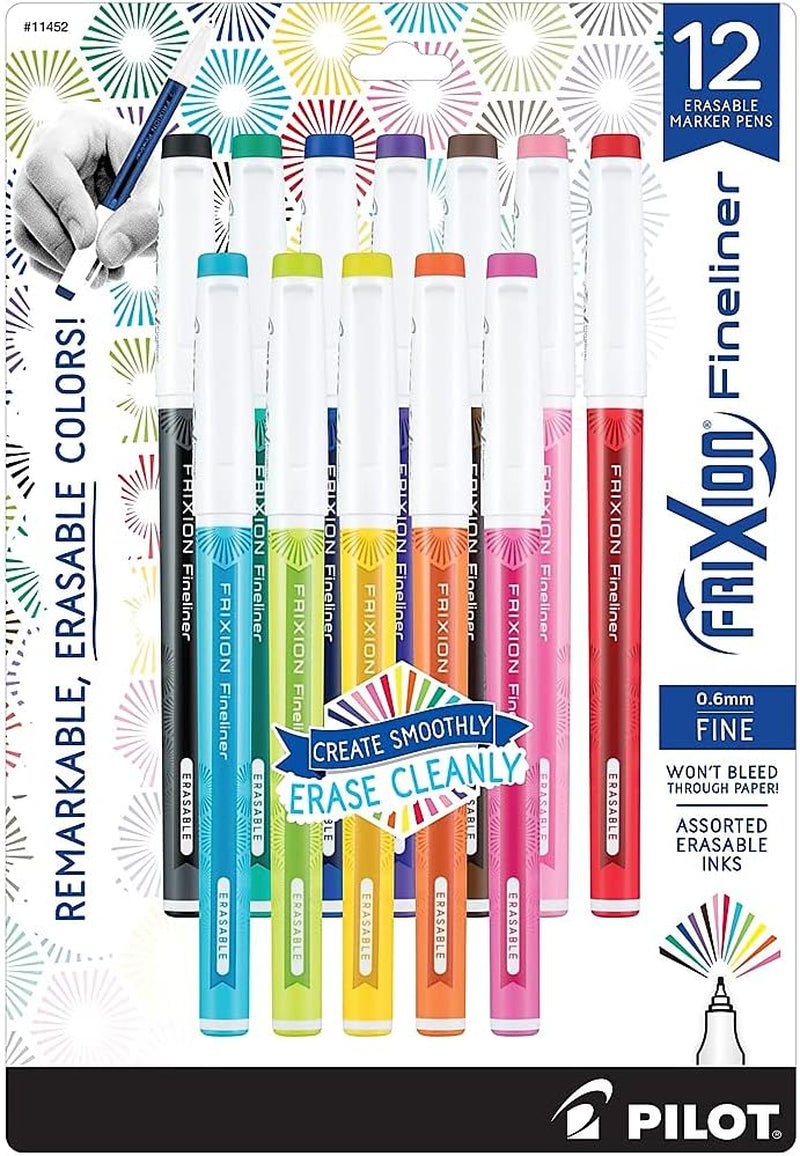 , Frixion Fineliner Erasable Marker Pens, Fine Point 0.7 Mm, Pack of 6, Assorted Colors