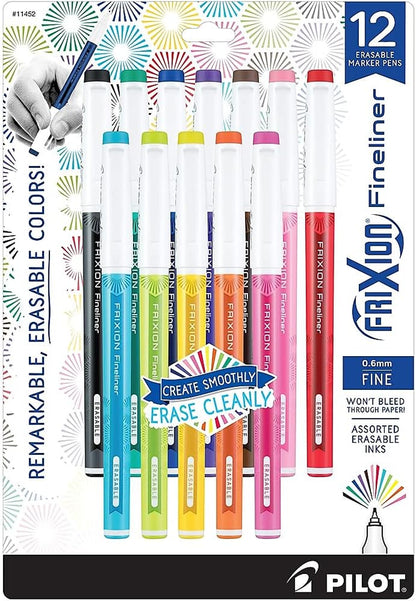 , Frixion Fineliner Erasable Marker Pens, Fine Point 0.7 Mm, Pack of 8, Assorted Colors