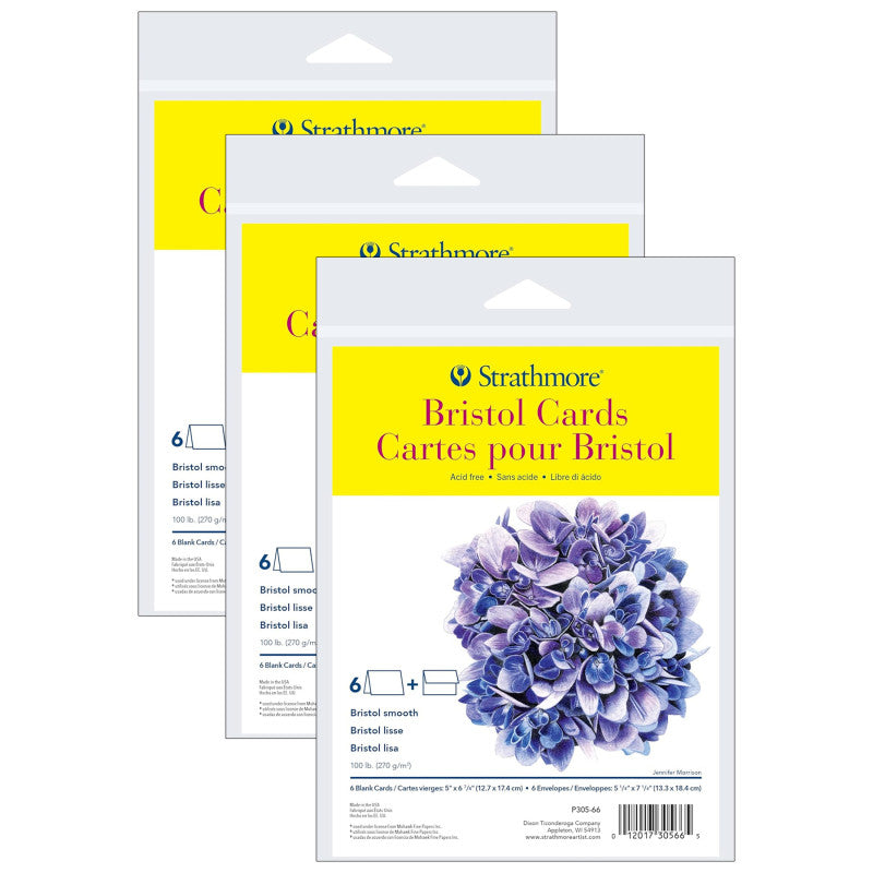 300 Series Bristol Cards & Envelopes, Full Size, 5x6.875 inch, 6 Per Pack, 3 Packs
