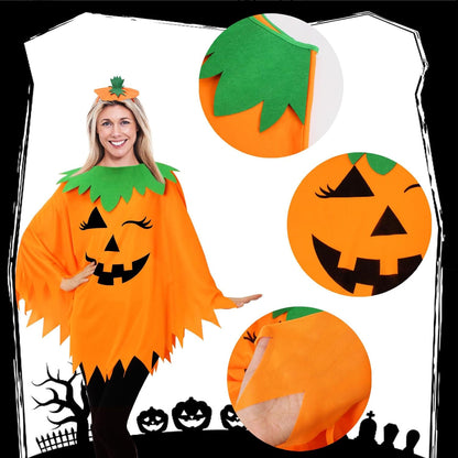 Halloween Pumpkin Costume for Women,Pumpkin Poncho for Adults with Headband & Bag,Halloween Costume for Women