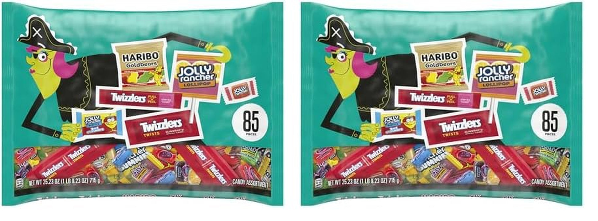 HARIBO, JOLLY RANCHER and TWIZZLERS Assorted Fruit Flavored, Halloween Candy Bag, 25.23 Oz (85 Pieces) (Pack of 2)