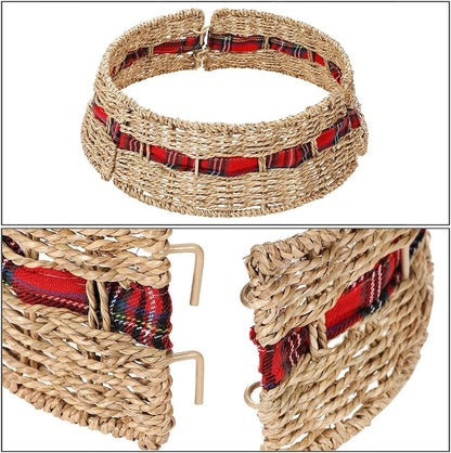 Farmhouse Christmas Tree Collar 12.6 Inch, Rustic Holiday Decoration, Natural Woven, Base Cover for Mini Christmas Tree