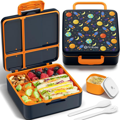 Bento Lunch Box for Kids - Leak Proof Toddler Bento Box with 4 Compartments BPA Free Dishwasher Safe Lunch Container with Utensils, Ideal Portion Sizes for Ages 3-12 Girls Boys for School