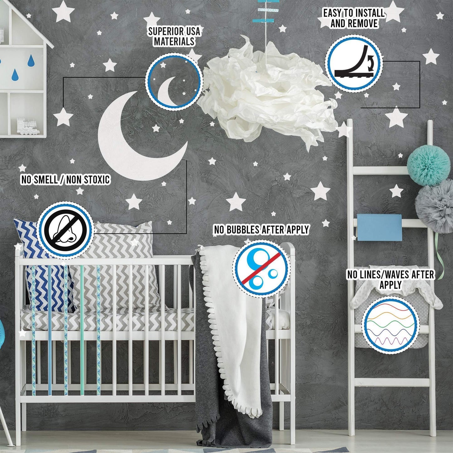 White Stars Stickers   Space Themed Bedroom Constellation Wallpaper Decor Decal