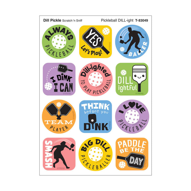 Pickleball Pride, Dill Pickle Scent Scratch 'n Sniff Stinky Stickers®, Pack of 48