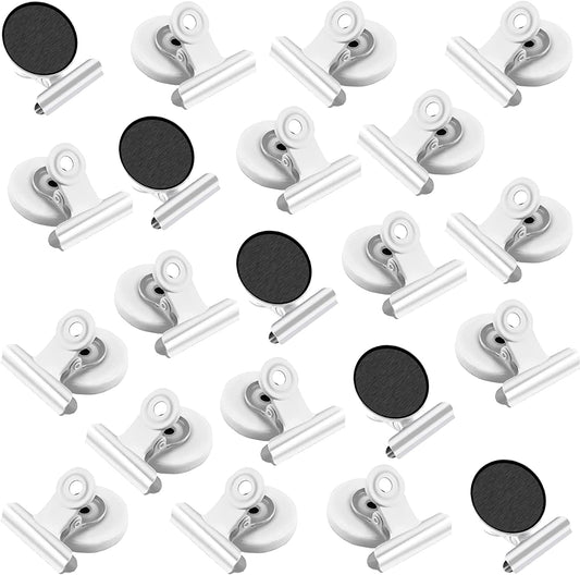 20 Pack White Magnetic Clips Fridge Magnet Clips, Whiteboard Clip Magnets Fridge Magnetic Clips, Magnetic Clips for Refrigerator, Strong Magnets with Clips for Whiteboard on Home Office