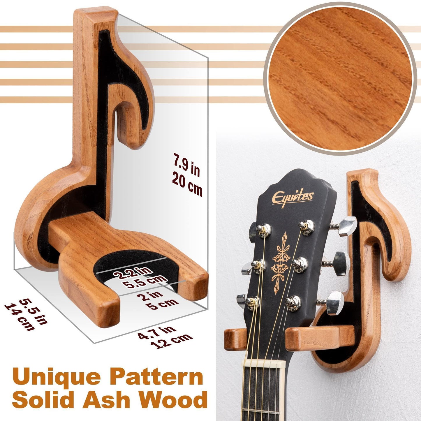 Guitar Holder Wall Mount Ash Wood Wooden Guitar Hanger Hook Stand Rack Guitar