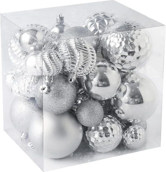 Christmas Balls Ornaments -36Pcs Shatterproof Christmas Tree Decorations with Hanging Loop for Xmas Tree Wedding Holiday Party Home Decor,6 Styles in 3 Sizes(Silver)