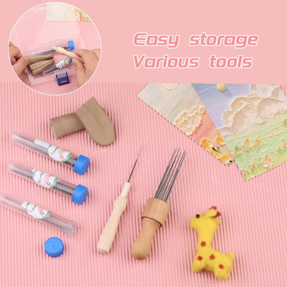 Needle Felting Tools, Needle Felting Supplies, Needle Felting Kit with 3 Size 30Pcs Needles Felting Needles,Wooden Handle, Finger Cots, Perfect for DIY Felting Wool Projects