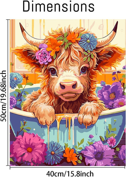 Cow Paint by Numbers for Adults- Highland Cow Flower Paint by Numbers for Adults Beginners, Acrylic Simple Paint by Number Canvas for Gift Decoration (16X20 In)
